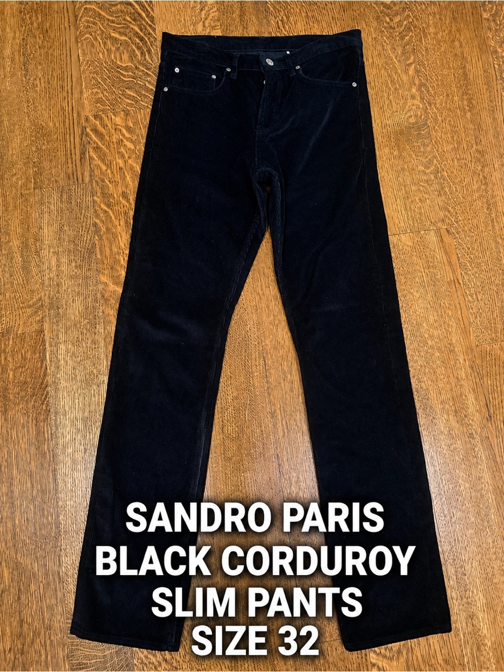 Sandro Paris Slim Fit Black Corduroy Pants Men’s Size 32 Designer Trousers
